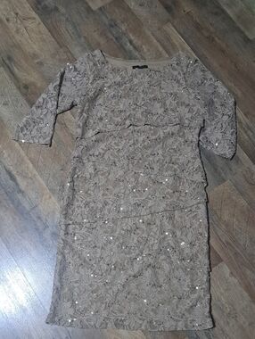 RN Studio Midi Dress with Sequins Size 8 Tan